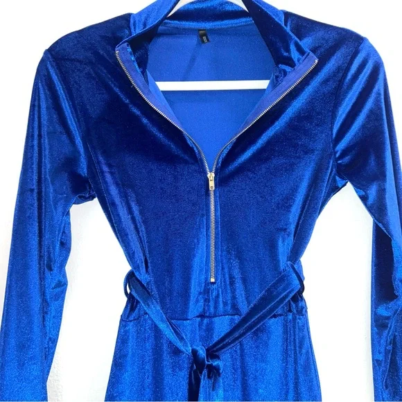 Vibrant Blue Velvet long sleeve Dress NWOT - Picture 3 of 5